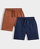 Orange Sugar 100% Cotton Knit Pack Of 2 Solid Shorts - Brown & Royal Blue