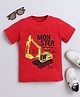 tiny toonzzz Cotton Knit Half Sleeves Excavator Printed Tee - Red