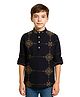 Charchit Cotton Woven Full Sleeves Embroidered Kurta Styled Shirt - Black