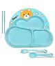 FunBlast Bear Theme BPA free Bamboo Dinnerware Set for Kids  Sea Green