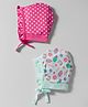 Babyhug 100% Cotton Interlock Knit Caps With Floral Print Pack Of 2 Pink & Light Green - Diameter 10 cm
