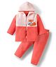 Babyhug Fur Full Sleeves Winter Wear Hooded T-Shirt & Lounge Pant Set With Animal Embroidery -  Orange