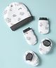 OHMS Interlock Knit Cap Mitten & Booties Set with Koala Print White & Grey - Diameter 9 cm