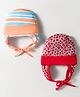 OHMS Interlock Knit Caps with Knot with Stripes & Heart Print Pink & Light Blue Pack of 2 - Diameter 12.5 cm