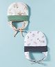 OHMS Interlock Knit Caps with Knot with Bunny & Floral Print White Pack of 2 - Diameter 12.5 cm