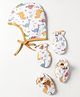 OHMS Interlock Knit Cap Mittens & Booties Set With Dino Print White - Diameter 8.5 cm
