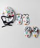 OHMS Interlock Knit Cap Mittens & Booties Set With Boat Print White - Diameter 9 cm