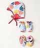 OHMS Interlock Knit Cap with Knot Mitten & Booties Set with Elephant Print Multicolor - Diameter 8.5 cm