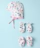 OHMS Interlock Knit Cap with Knot Mitten & Booties Set with Cars Print White & Pink - Diameter 8.5 cm