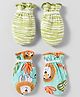 OHMS Interlock Knit Mittens with Animal Print Pack of 2 - Aqua Blue & Light Green