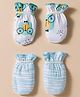 OHMS Interlock Knit Mittens With Animal Design Pack of 2 - Light Blue & White