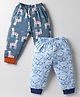 OHMS Single Jersey Knit Full Length Lounge Pant With Animal Print Pack Of 2 - Light Blue & Grey