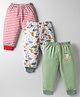 OHMS Single Jersey Knit Full Length Lounge Pants with Stripes & Dino Print Pack of 3 - Red White & Olive Green
