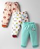 OHMS Single Jersey Knit Full Length Lounge Pant With Animal Print Pack Of 3 - Peach White & Sea Green