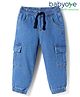 Babyoye Cotton Elastane Denim Full Length Solid Coloured Jeans With Cargo Pockets - Blue