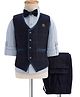 Rikidoos Full Sleeves Checked 3 Piece Party Suit With Bow Set - Navy & Light Blue