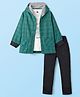 Rikidoos Full Sleeves Checked Hooded Shirt & Pant With Beautiful Text Glitter Printed Tee Set - Green & Black