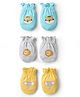 Babyhug 100% Cotton Knit Mittens with Animal Print Pack of 3 - Yellow Aqua Blue & Grey