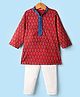 Exclusive from Jaipur Cotton Woven Full Sleeves Floral Printed Kurta Pyjama Set - Red & Off white