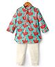 Exclusive from Jaipur Cotton Woven Full Sleeves Floral Embroidered & Printed Kurta Pyjama Set - Aqua Blue & White