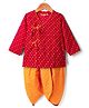 Exclusive from Jaipur Cotton Woven Full Sleeves Kurta Dhoti Set with Motif Glitter Print - Red & Orange