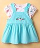 ToffyHouse Interlock Knit Frock & Half Sleeves Inner Tee With Animal Print & Embroidery - Aqua Blue & White