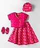 Exclusive from Jaipur Cotton Woven Half Sleeves Choli Lehenga Set with Cap & Booties Motif Print - Dark Pink