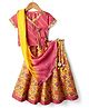 Exclusive from Jaipur Cotton Woven Half Sleeves Choli Lehenga & Dupatta Set with Floral Print & Lace Detailing - Yellow & Pink