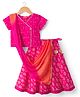 Exclusive from Jaipur Cotton Woven Half Sleeves Choli Lehenga & Dupatta Set with Floral Print - Pink