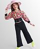 OLLINGTON ST. Woven Printed Full Sleeves Top & Waffle Pant Set - Pink & Black