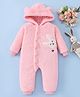 Mark & Mia Full Sleeves Winter Wear Hooded Romper with Bunny Patch & Applique - Pink