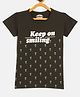 Fort Divine Cotton Lycra Knit Half Sleeves Keep On Smiling Text Printed Tee - Olive Green