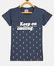 Fort Divine Cotton Lycra Knit Half Sleeves Keep On Smiling Text Printed Tee - Denim