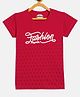 Fort Divine Cotton Lycra Knit Half Sleeves Polka Dots & Fashion Paris text Printed Tee - Red