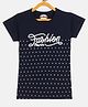 Fort Divine Cotton Lycra Knit Half Sleeves Polka Dots & Fashion Paris text Printed Tee - Navy Blue