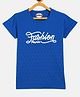 Fort Divine Cotton Lycra Knit Half Sleeves Polka Dots & Fashion Paris text Printed Tee - Royal Blue