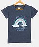 Fort Divine Cotton Lycra Knit Half Sleeves Follow Your Dreams Text Printed Tee - Denim Blue