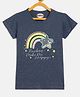Fort Divine Cotton Lycra Knit Half Sleeves Rainbow Printed Tee - Denim Blue