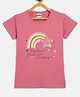 Fort Divine Cotton Lycra Knit Half Sleeves Rainbow Printed Tee - Dark Pink