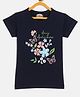 Fort Divine Cotton Lycra Knit Half Sleeves Floral Printed Tee - Navy Blue