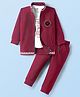 Rikidoos Full Sleeves Stone Embellished Jacket With Tee & Joggers Set - Maroon & White