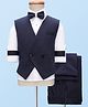 Rikidoos Full Sleeves Solid 3 Piece Party Suit With Bow Set - Navy Blue & White