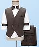 Rikidoos Full Sleeves Textured 3 Piece Party Suit Set With Bow Set - Coffee & White