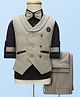 Rikidoos Full Sleeves Patch Detailed 3 Piece Party Suit With Bow Set - Fawn & Black