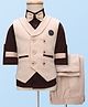 Rikidoos Full Sleeves Patch Detailed 3 Piece Party Suit With Bow Set - Fawn & Coffee