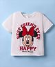 Kookie Kids Disney Single Jersey Knit Half Drop Shoulder Sleeves T-Shirt with Minnie Mouse Graphics - White