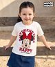 Kookie Kids Disney Single Jersey Knit Half Drop Shoulder Sleeves T-Shirt with Minnie Mouse Graphics - White