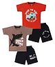 Tiny Hugs Cotton Knit Pack of 2 Half Sleeves Jeep & Typography Printed Tees & Shorts Set - Red & Brown