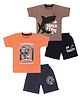 Tiny Hugs Cotton Knit Pack of 2 Half Sleeves Shark & Typography Printed Tees & Shorts Set - Peach & Brown