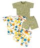 Tiny Hugs Cotton Knit Pack of 2 Half Sleeves Stars & Dinosaurs Printed Tees & Coordinating Shorts Set - Green & White